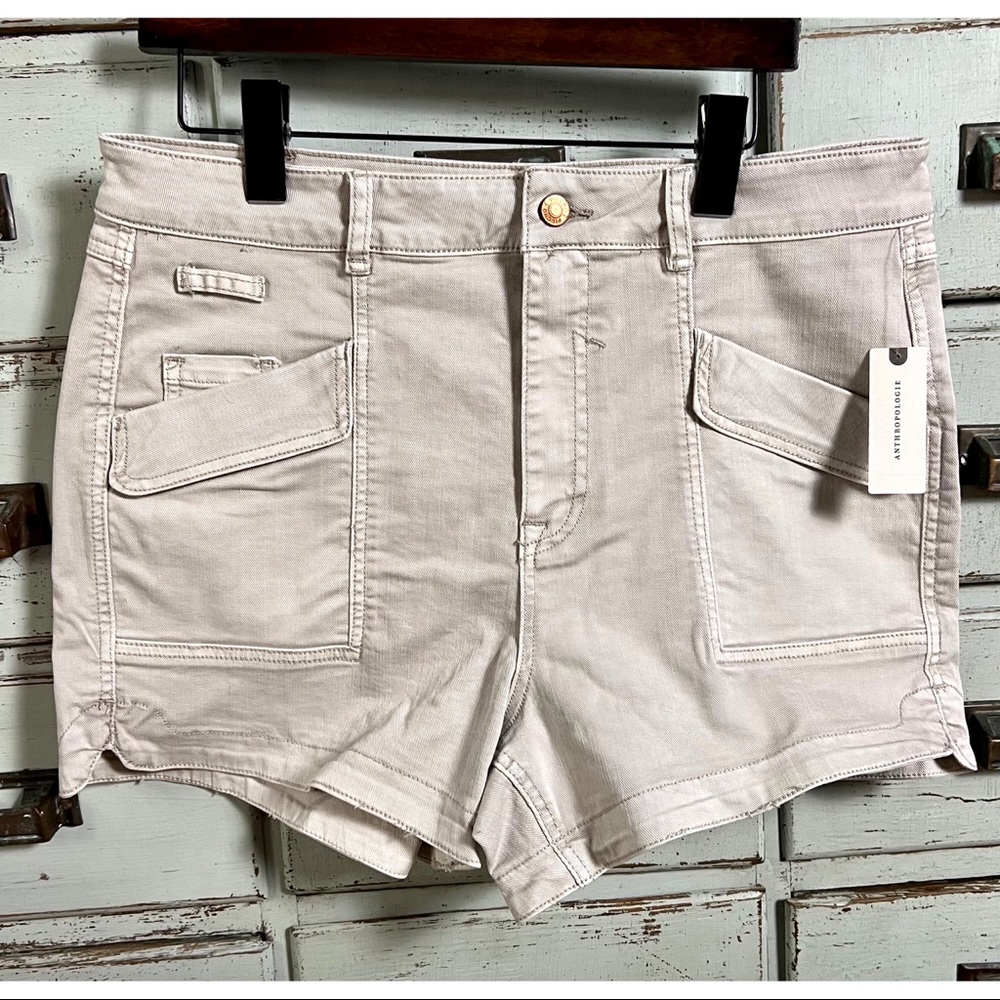 Anthropologie Pilcro Ultra High Rise Denim Shorts Stone NWT New 32